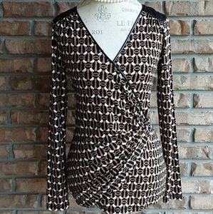 Cache long sleeve faux wrap top.